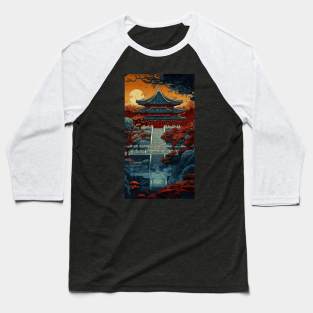 Ethereal East: Intricate Pagoda Landscapes Baseball T-Shirt